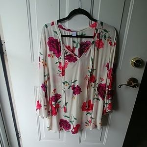 Tunic length floral print blouse